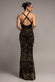 SEQUIN & VELVET V NECK CROSS BACK MAXI DRESS DR5257