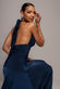 HALTER NECK EMPIRE WAIST GATHERED MAXI DRESS BY GODDIVA DR5259