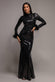 HIGH NECK FEATHER SLEEVE SEQUIN MAXI DRESS DR5283
