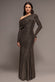 OFF SHOULDER GATHERED BARDOT ASYMMETRIC LUREX MAXI DRESS DR5288
