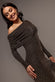 OFF SHOULDER GATHERED BARDOT ASYMMETRIC LUREX MAXI DRESS DR5288