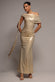 SASH ONE SHOULDER BARDOT FOIL MAXI DRESS DR5304