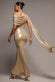 SASH ONE SHOULDER BARDOT FOIL MAXI DRESS DR5304