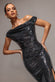 ASYMMETRIC ONE SHOULDER FRONT SPLIT SEQUIN MAXI DRESS DR5331