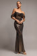 SEQUIN LUREX OFF SHOULDER COWL BARDOT MAXI DRESS DR5332