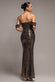 SEQUIN LUREX OFF SHOULDER COWL BARDOT MAXI DRESS DR5332