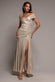 Off Shoulder Bardot Pleated Foil Maxi Dress DR5353