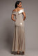 Off Shoulder Bardot Pleated Foil Maxi Dress DR5353