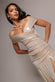 Off Shoulder Bardot Pleated Foil Maxi Dress DR5353