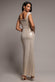 OFF THE SHOULDER CORSET WRAP CORSET FOIL MAXI DRESS DR5364