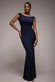Open Back Cowl Neck Gathered Maxi Dress With Velvet Tie Back DR4856