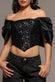 OFF SHOULDER CORSET TOP WITH BACK SATIN BOW T276