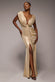Cowl Plunge Draped Foil Maxi Dress DR4925