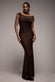 Open Back Cowl Neck Gathered Maxi Dress With Velvet Tie Back DR4856