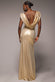 Cowl Plunge Draped Foil Maxi Dress DR4925