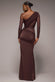 Gathered Cowl Asymmetric Mesh And Soft Touch Maxi Dress DR4800