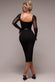 Dobby Mesh Feather Sleeve Bodycon Midi Dress DR4639