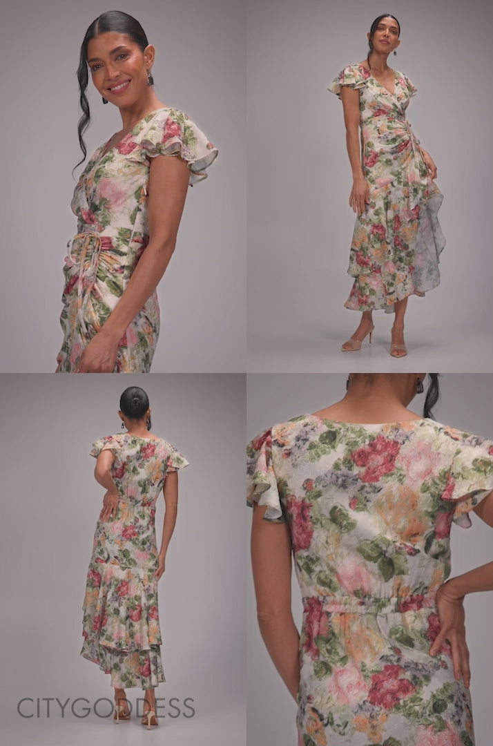 Floral Wrap High And Low Midaxi Dress DR4369