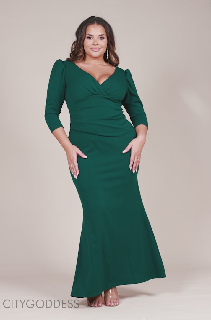 Front Wrap Pleated Scuba Maxi Dress DR3975PLUS