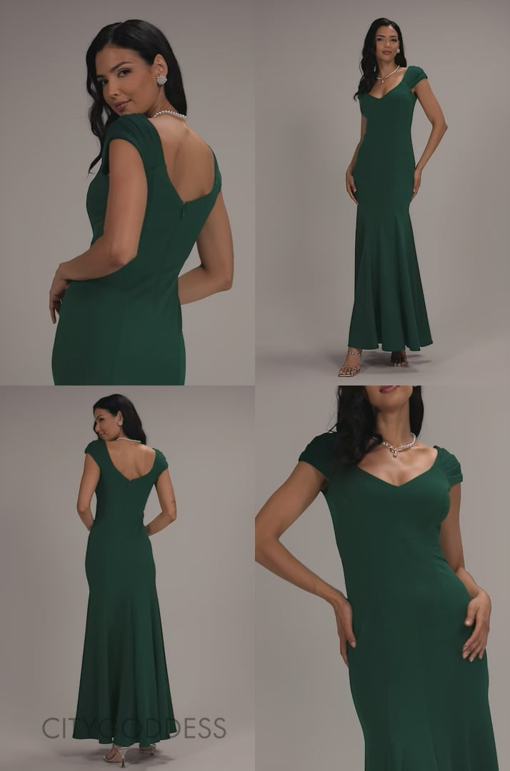CAPPED SLEEVE V NECK PLEATED FIT & FLARE MAXI DRESS DR5117