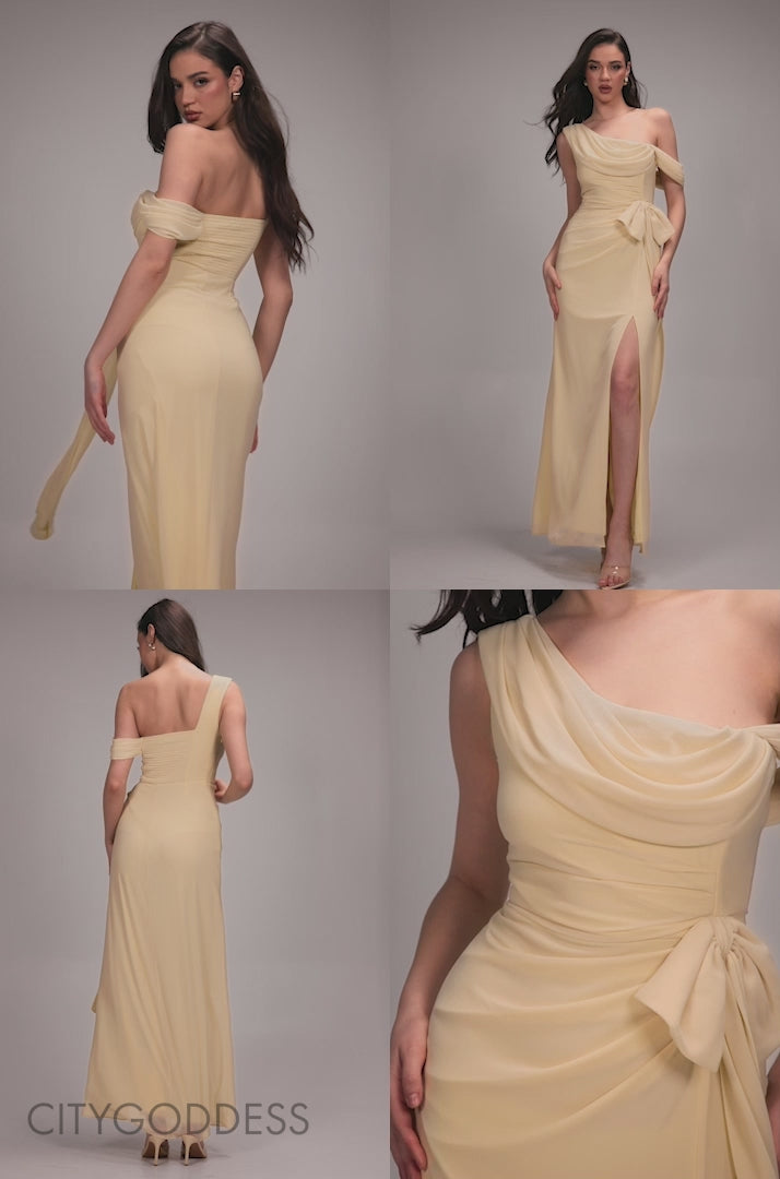 One Shoulder Cowl With Bow Detail Maxi Dress DR4606