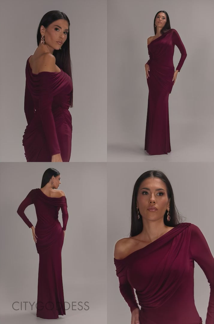 OFF SHOULDER GATHERED PANEL SOFT TOUCH MAXI DRESS BY GODDIVA DR5087