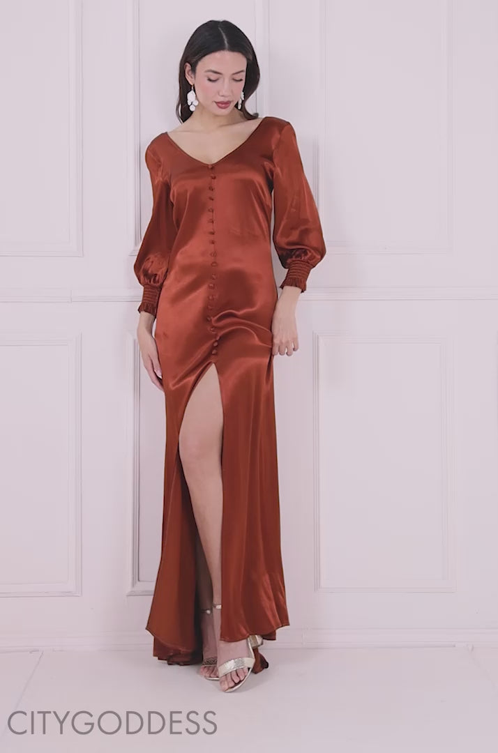 Front Split Shirred Sleeve Hem Maxi DR3862