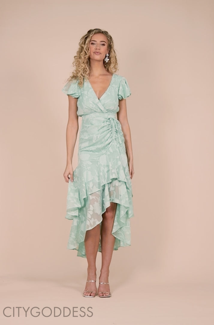 Jacquard Chiffon Wrap High Low Midaxi Dress DR4552