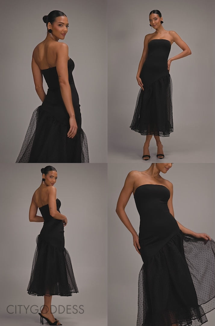 Strapless Asymmetric Tiered Midaxi Dress DR5092