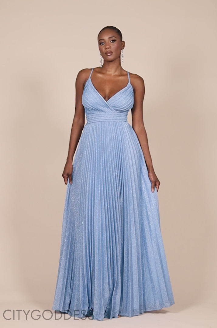 Sleeveless Pleated A Line Lurex Maxi Dress DR4494