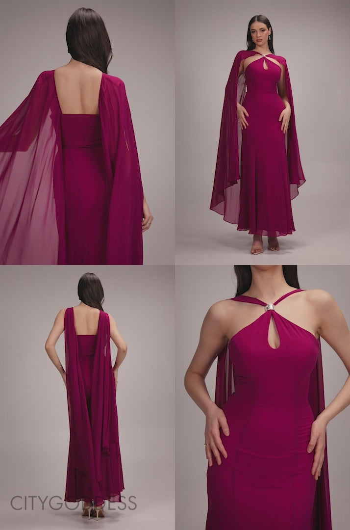 Multiway Cape Chiffon With Embellished Trim Maxi Dress DR4924