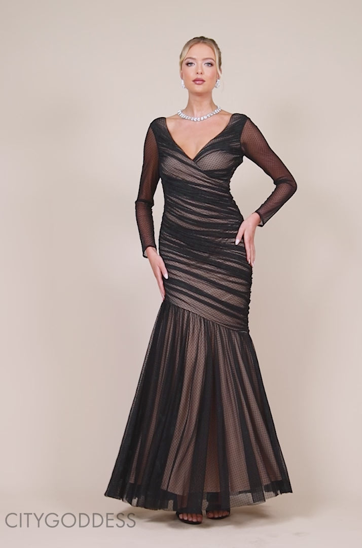 Gathered Wrap Dobby Mesh Maxi Dress DR4364