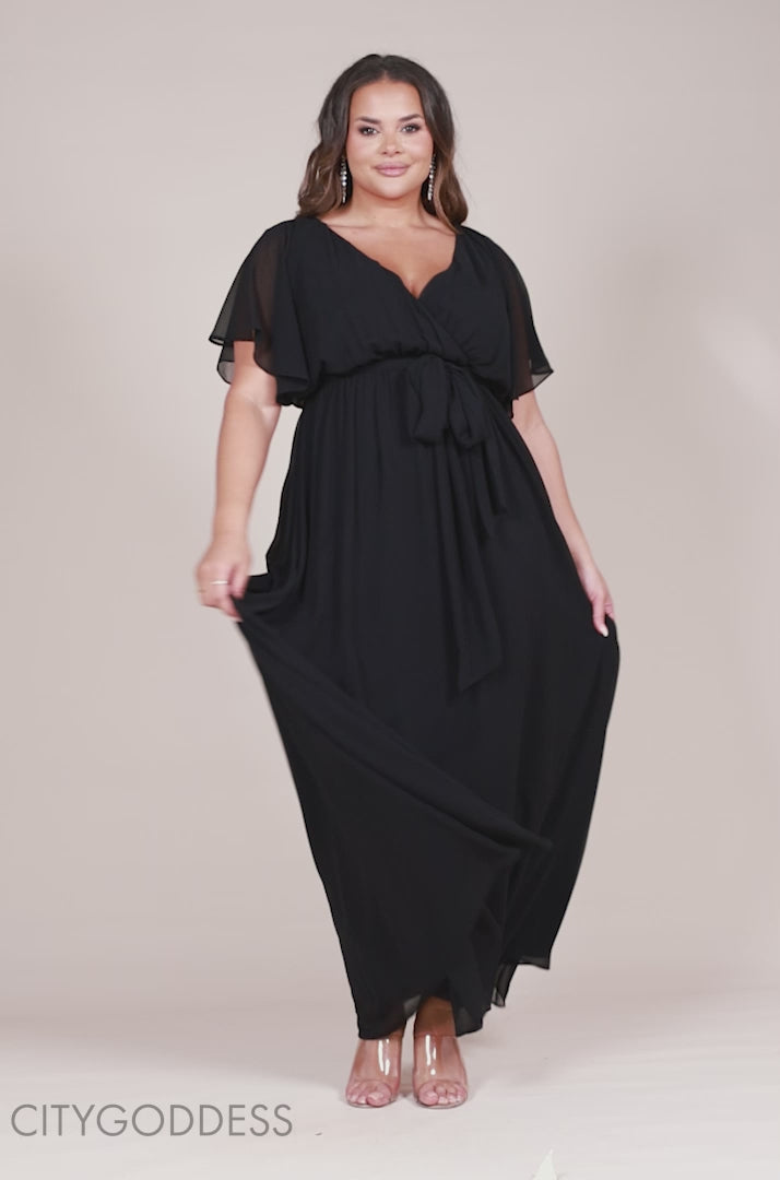 V Neck Chiffon Maxi Dress DR2486P