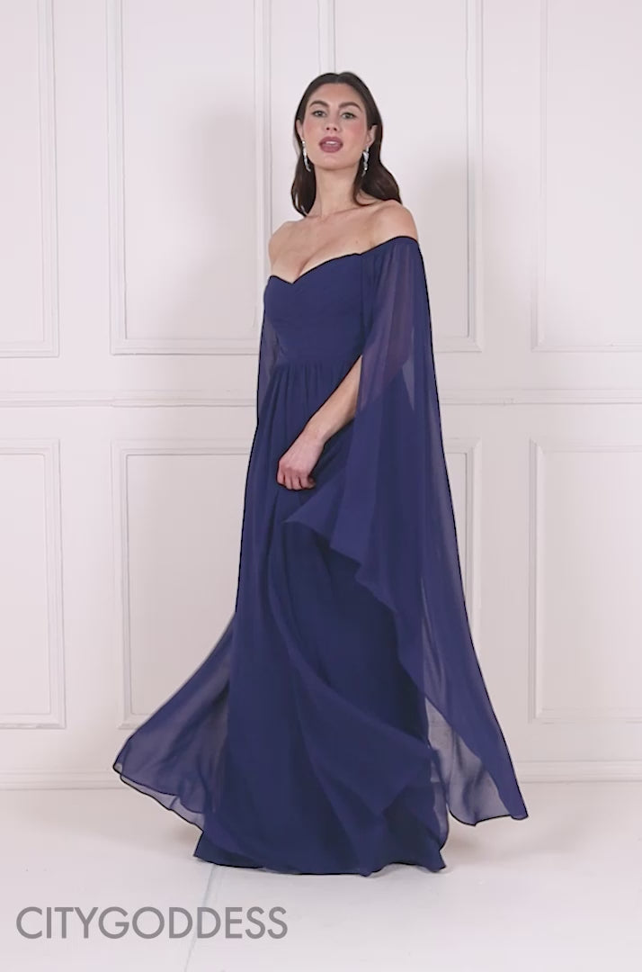 Chiffon Off The Shoulder Maxi With Wings DR3780