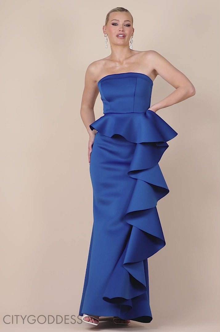 Boobtube Peplum  Waterfall Frill Maxi Dress DR4738