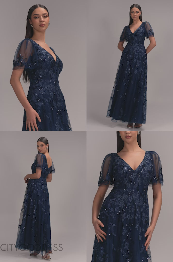 Flared Sleeve Embroidered Maxi Dress DR3279A