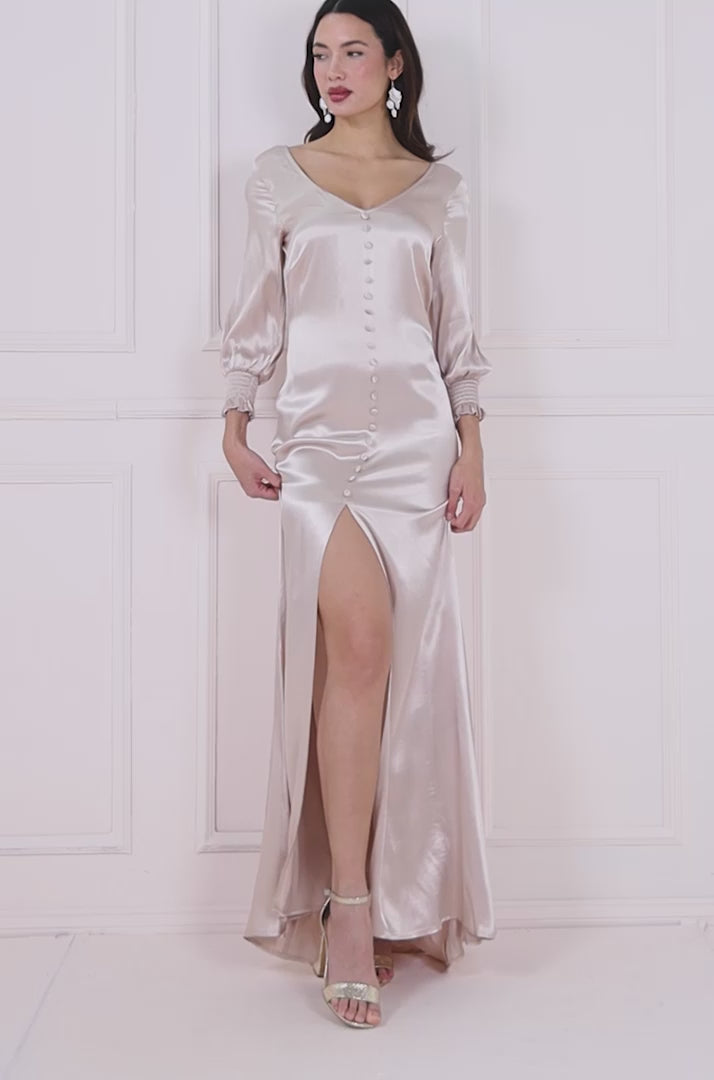 Front Split Shirred Sleeve Hem Maxi DR3862