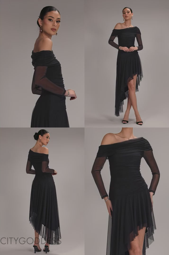 ONE OFF SHOULDER ASYMMETRIC MIDI DRESS DR4923