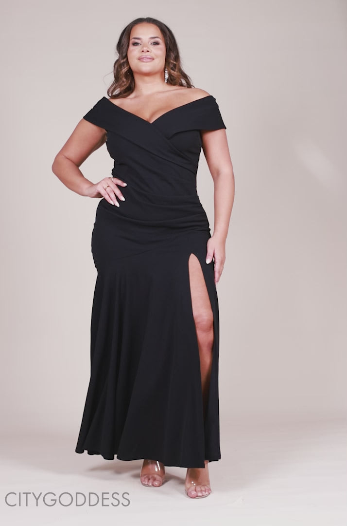 Scuba Crepe Off The Shoulder Bardot Dress DR2930PLUS