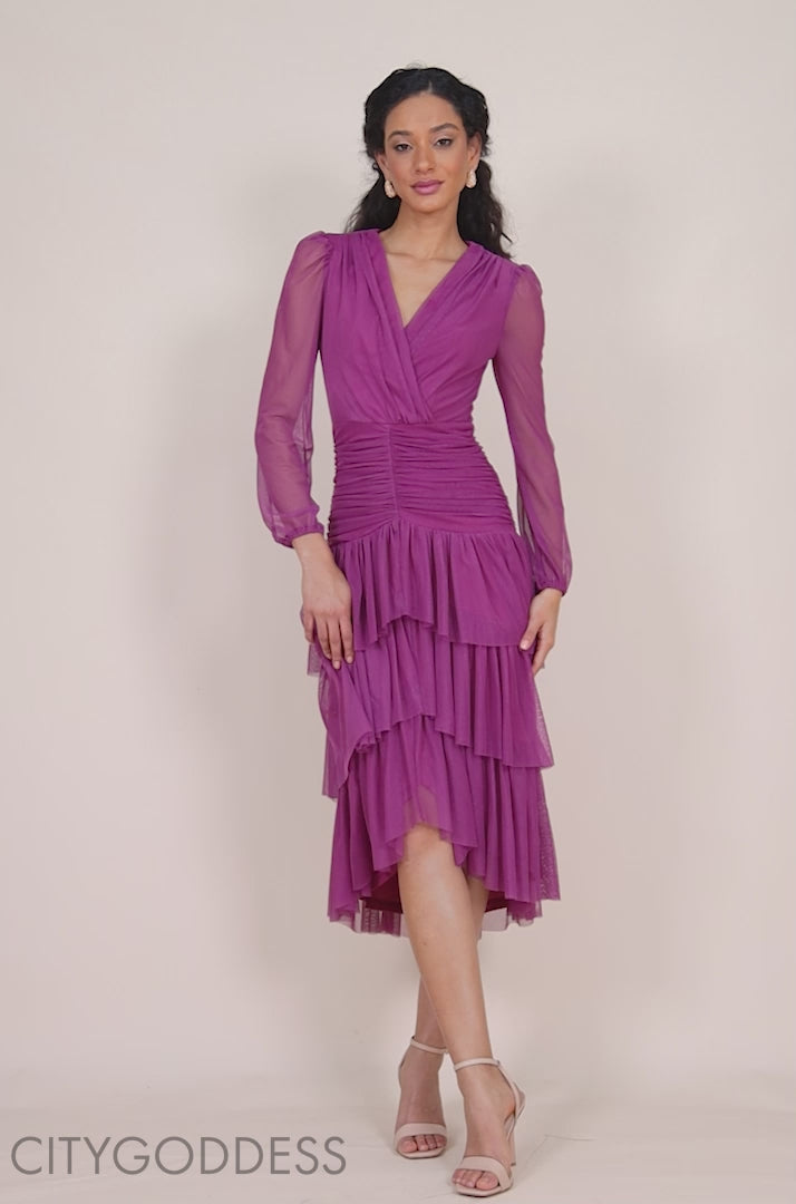 Gathered High & Low Tiered Maxi Dress DR4262QZ