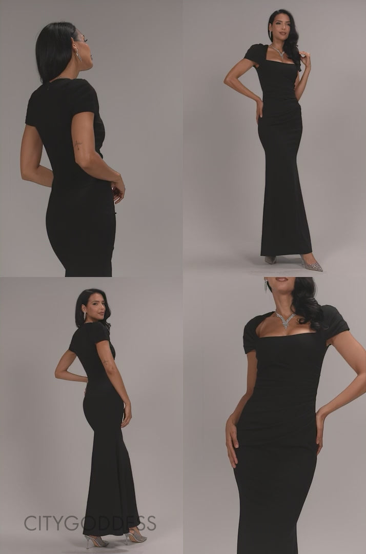 PLEATED ASYMMETRIC BODICE MERMAID MAXI DRESS DR5277