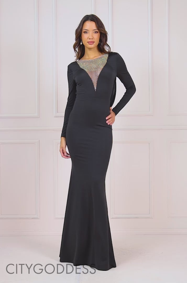 Disco Cowl Back Maxi With Fishnet Insert Maxi Dress DR4068