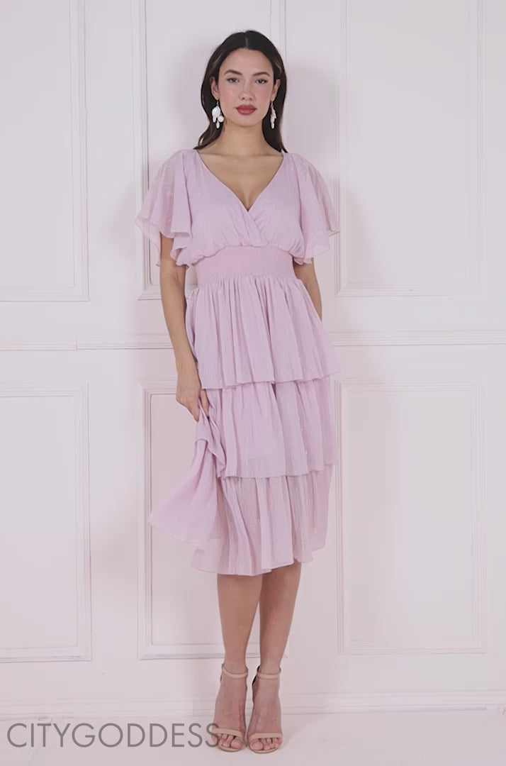 Plain Lurex Chiffon Tiered Dress DR3905QZ