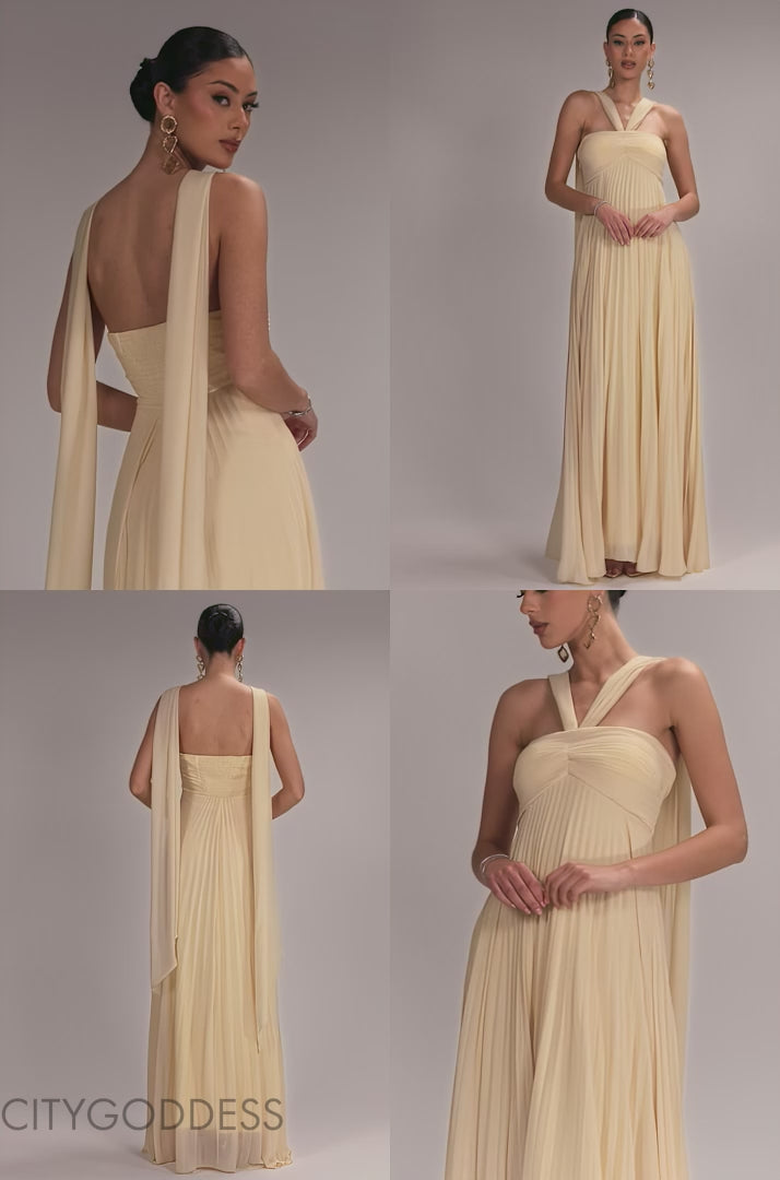 SLEEVELESS PLEATED CHIFFON MULTIWAY SCARF MAXI DRESS BY GODDIVA DR4829