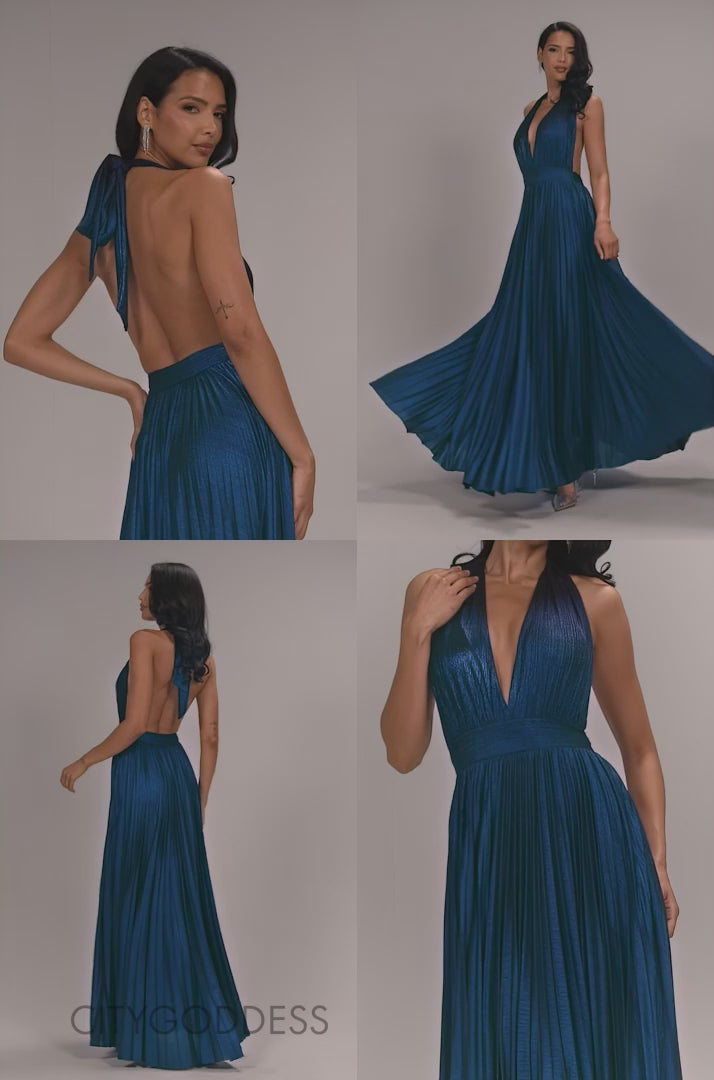 Sunrise Foil Halterneck A-Line Maxi Dress DR4697