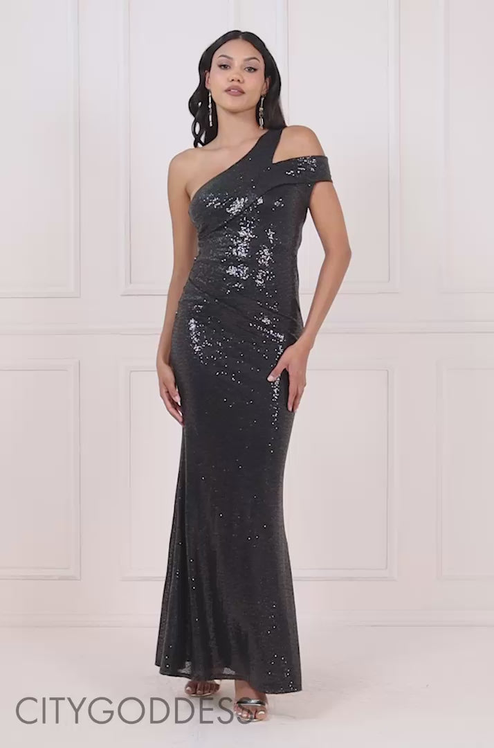 One Shoulder Sequin Evening Maxi Dress DR4069