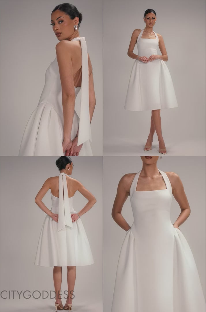CORSET FIT AND FLARE HALTER NECK MIDI DRESS DR5134