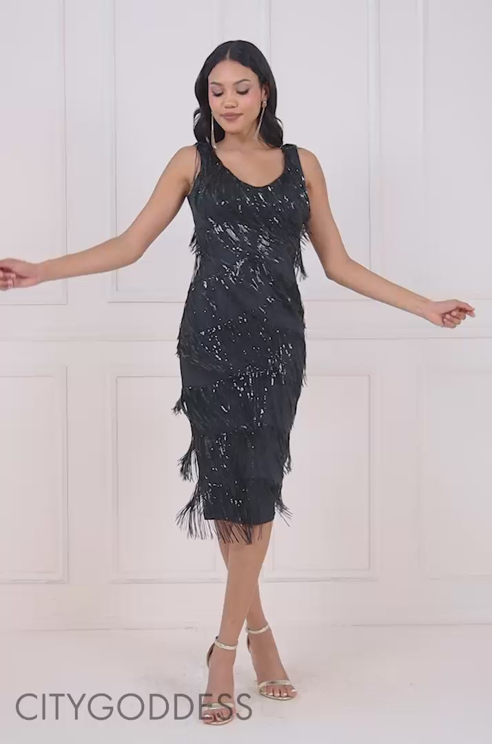 Sequin Tassel Flapper Midi Dress DR4025
