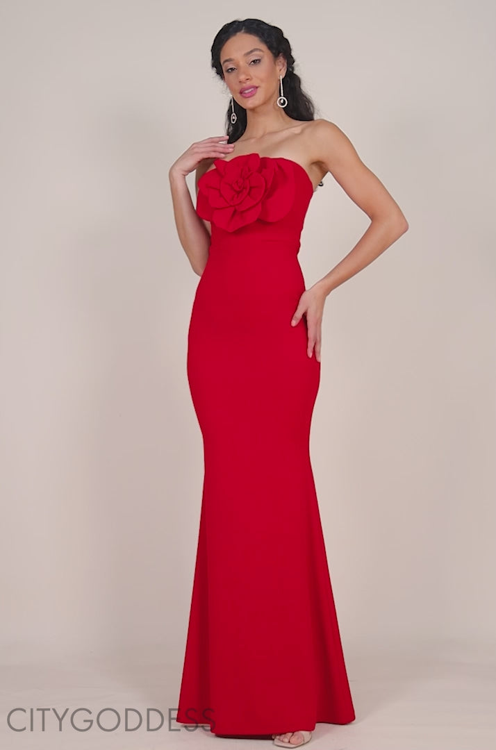 Scuba Crepe Bandeau Rose Maxi Dress DR4243