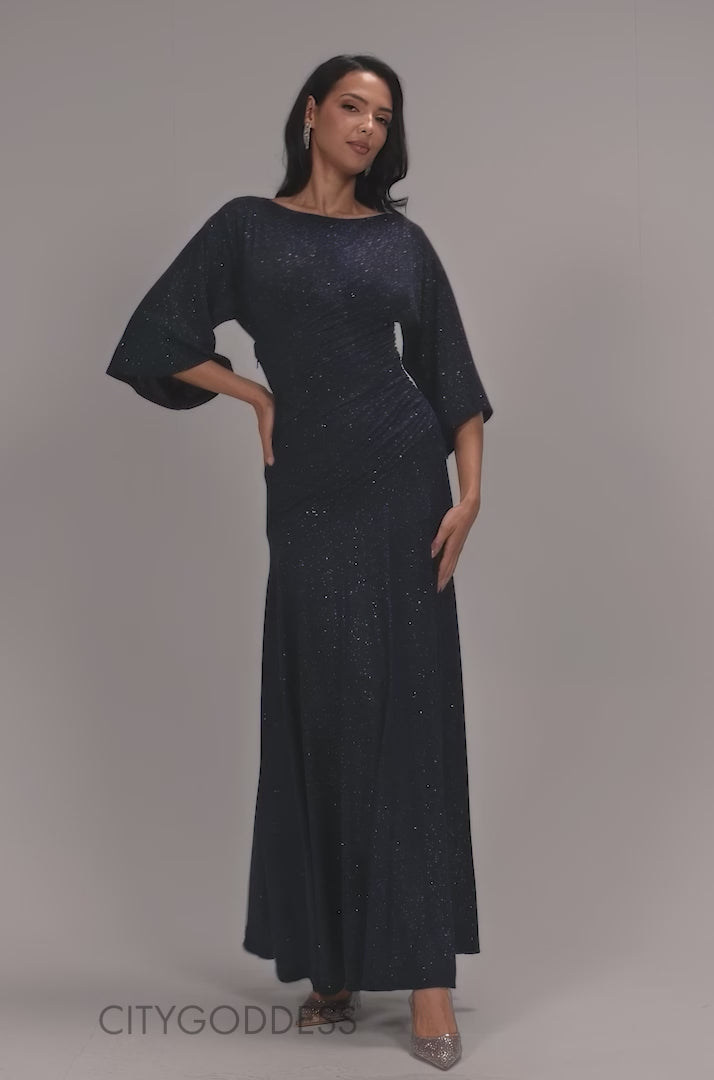 LUREX KIMONO SLEEVE GATHERED WAIST MAXI DRESS DR5196